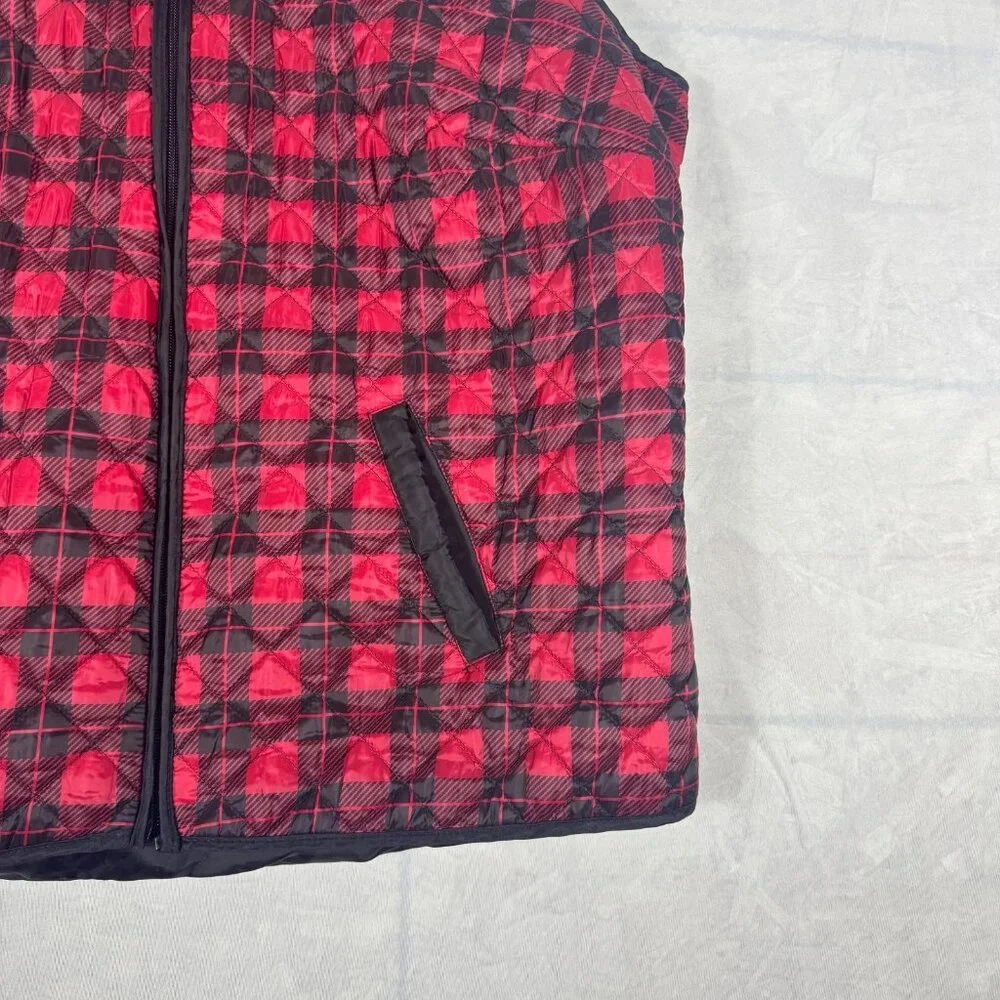 Karen Scott Sport‎ Quilted Puffer Vest Womens Red Black Buffalo Plaid Size 2X
